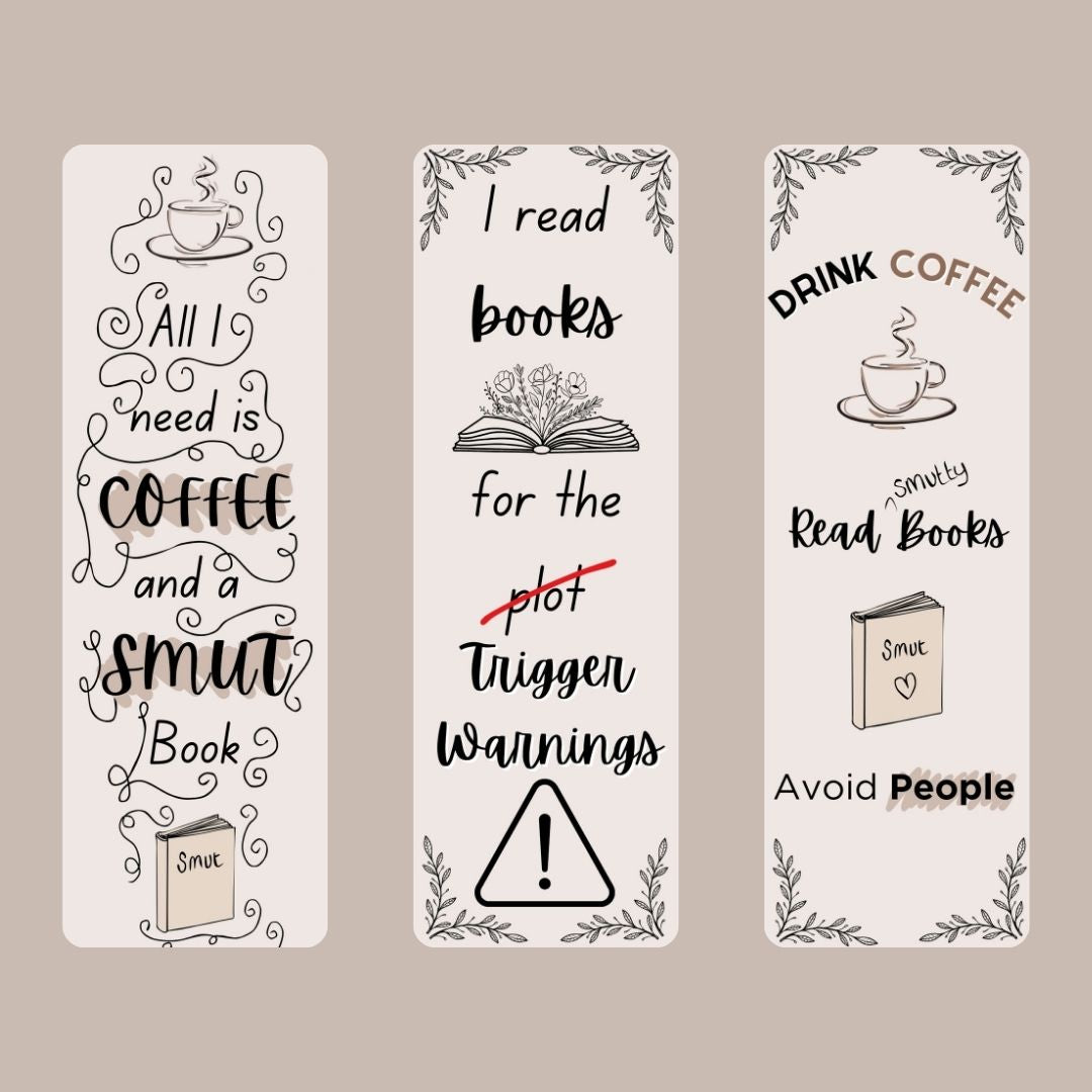 Coffee and smut theme laminated bookmark bundle